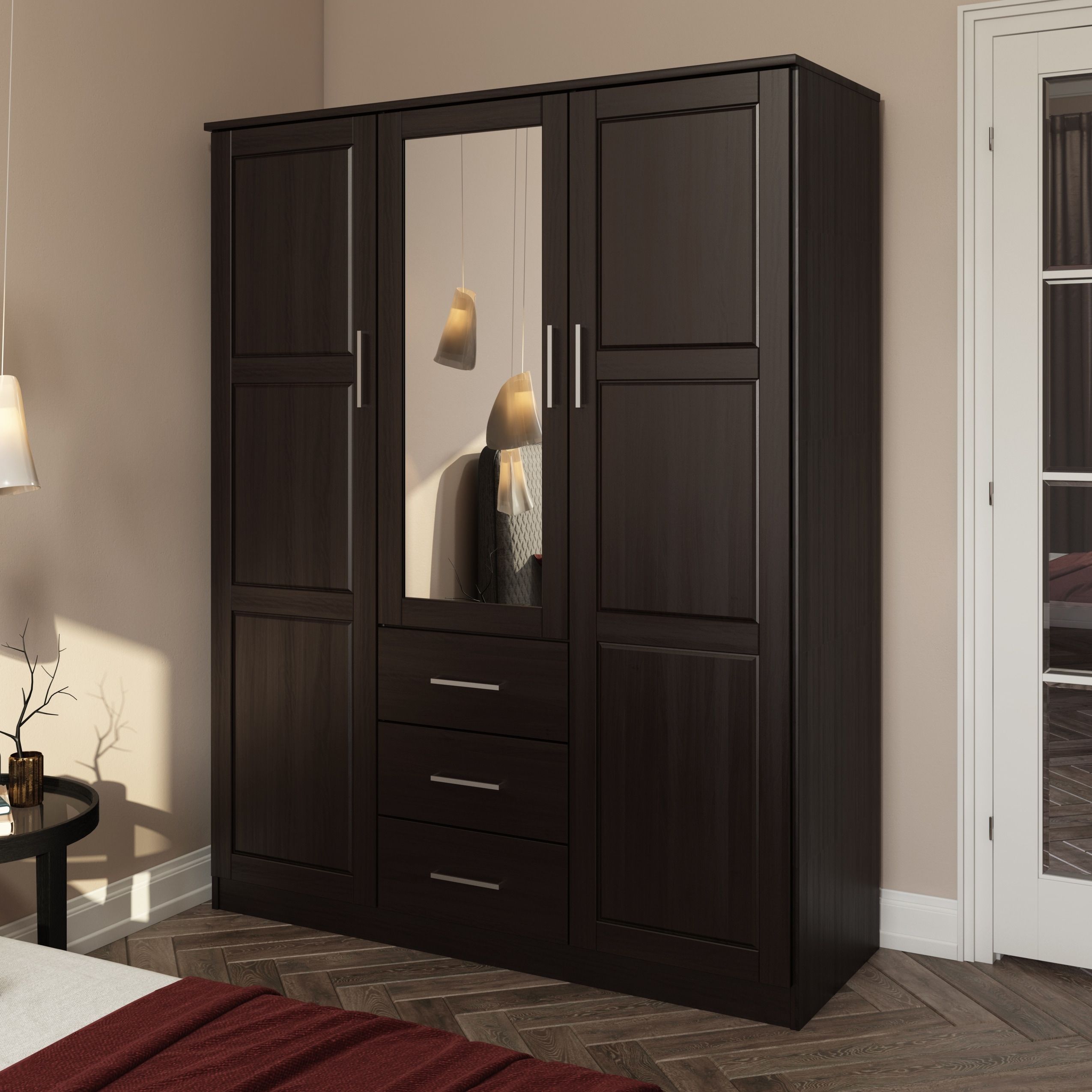 Palace Imports 100% Solid Wood Cosmo 3 Door Wardrobe Armoire With Solid  Wood Or Mirrored Doors – Bed Bath & Beyond – 27120317 Within Three Door Mirrored Wardrobes (View 5 of 15)