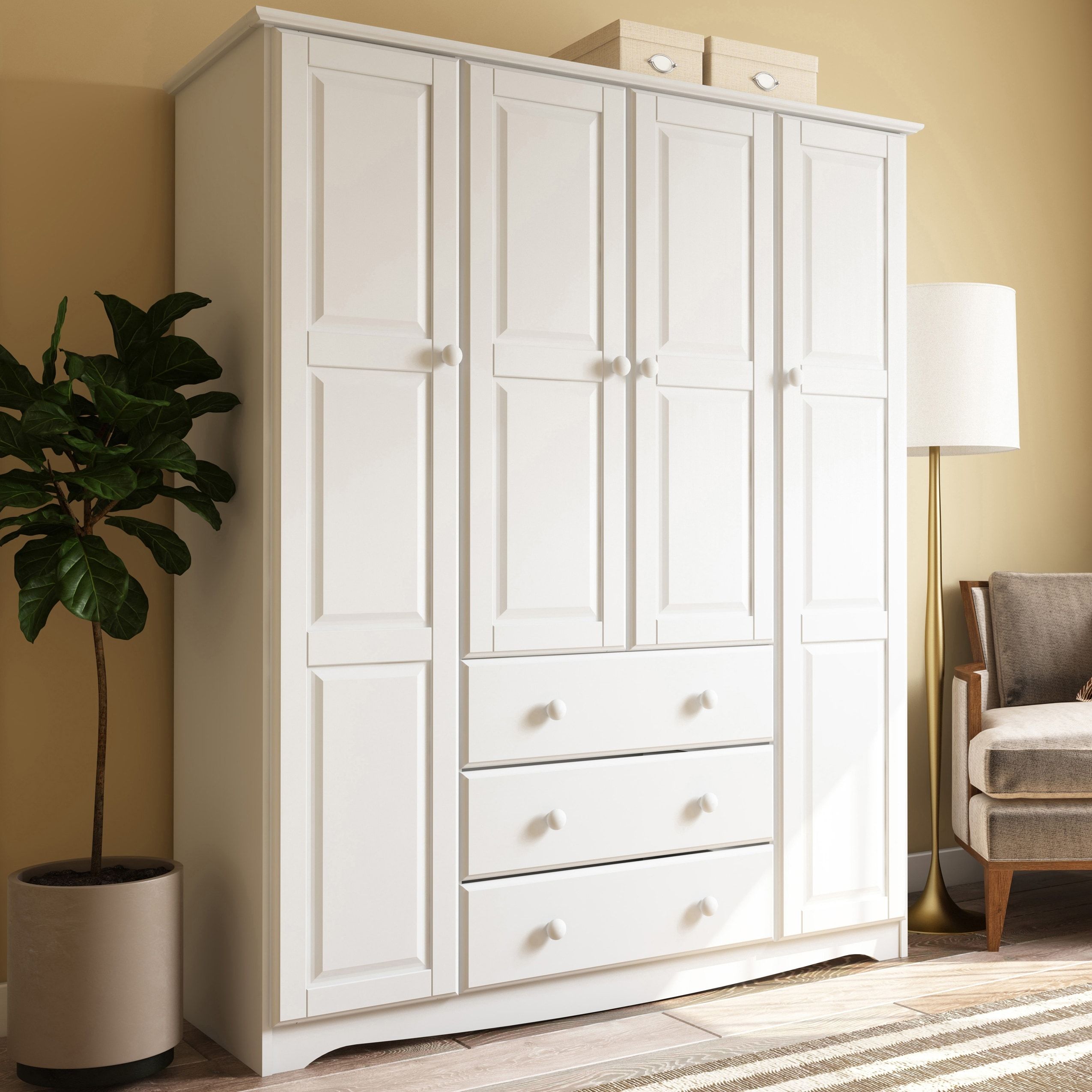 Palace Imports 100% Solid Wood Family 4 Door Wardrobe Armoire With Metal Or  Wooden Knobs – On Sale – Bed Bath & Beyond – 19897094 Throughout 6 Door Wardrobes Bedroom Furniture (Photo 8 of 15)