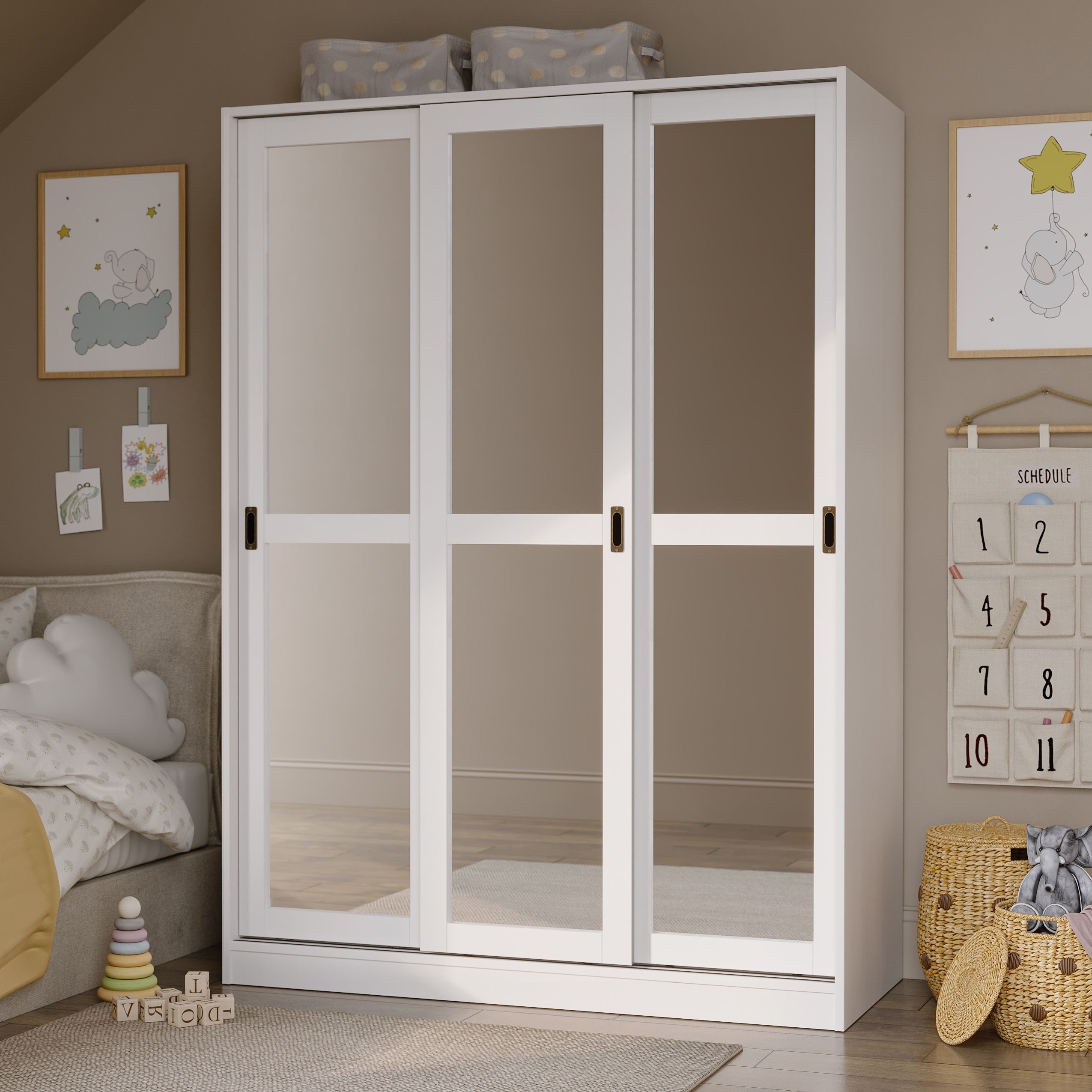 Palace Imports 100% Solid Wood Wall Closet System Of Wardrobe Armoires With  Mirrored, Louvered Or Raised Panel Sliding Doors – Bed Bath & Beyond –  20000829 Within Three Door Mirrored Wardrobes (View 3 of 15)