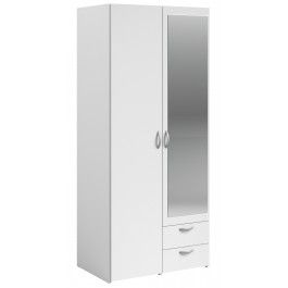 Parisot Daily 2 Door 2 Drawer Mirrored Wardrobe – White Pertaining To White Wardrobes With Drawers And Mirror (Photo 7 of 15)