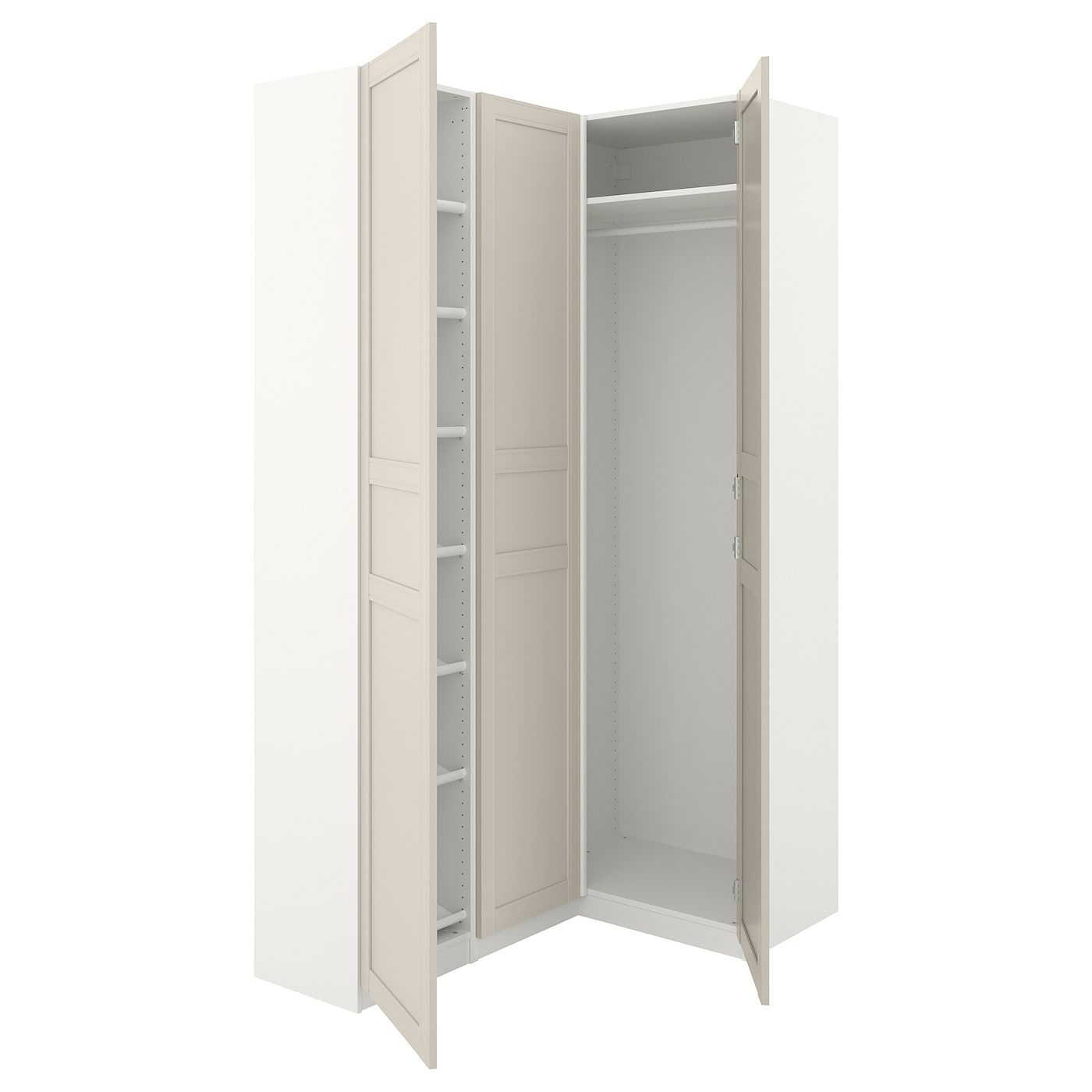 Pax / Flisberget Corner Wardrobe, White/light Beige, 631/8/345/8x931/8" –  Ikea With Corner Mirror Wardrobes (View 5 of 15)