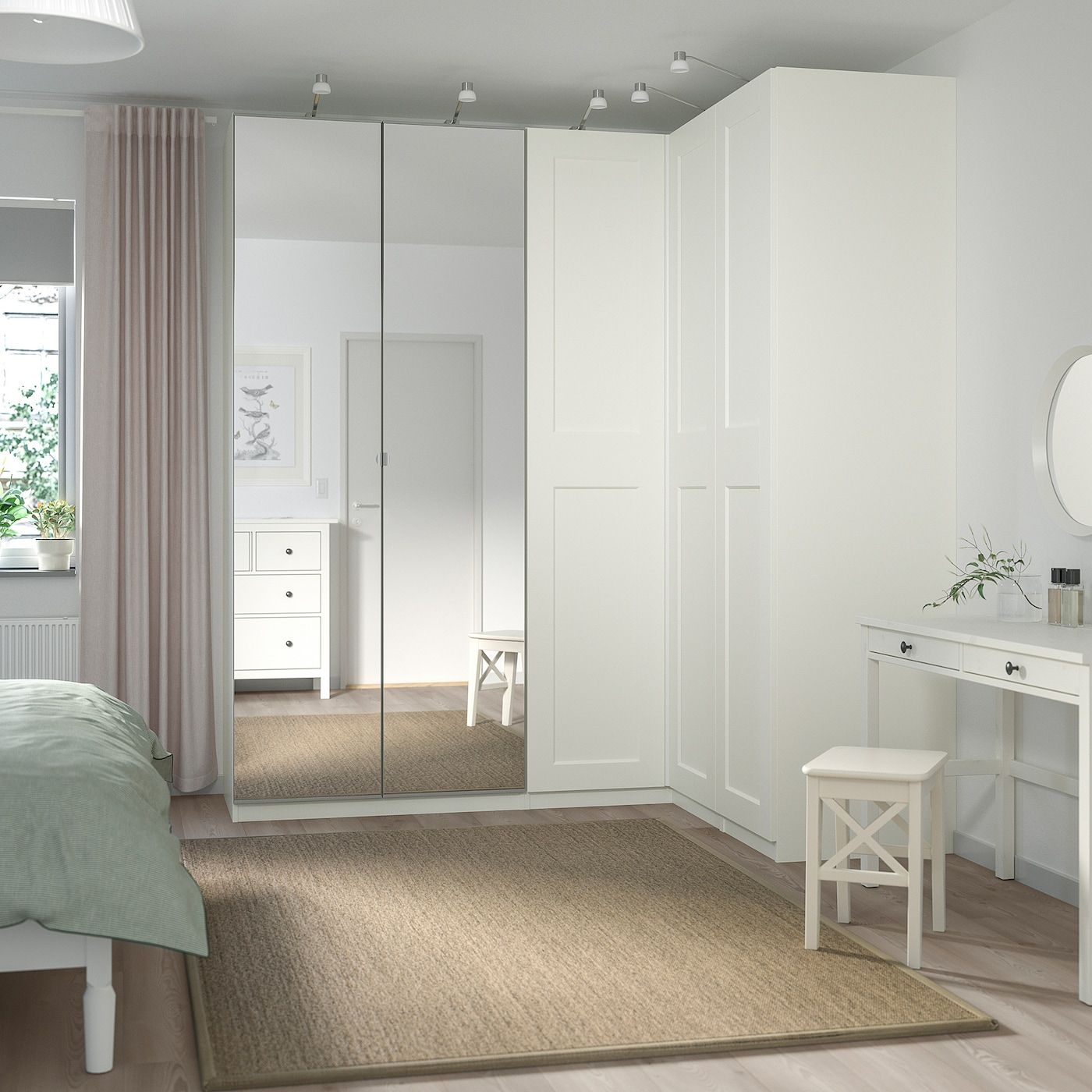 Pax / Grimo/vikedal Corner Wardrobe, White/mirror Glass, 210/160x236 Cm –  Ikea Inside Mirrored Corner Wardrobes (View 14 of 15)