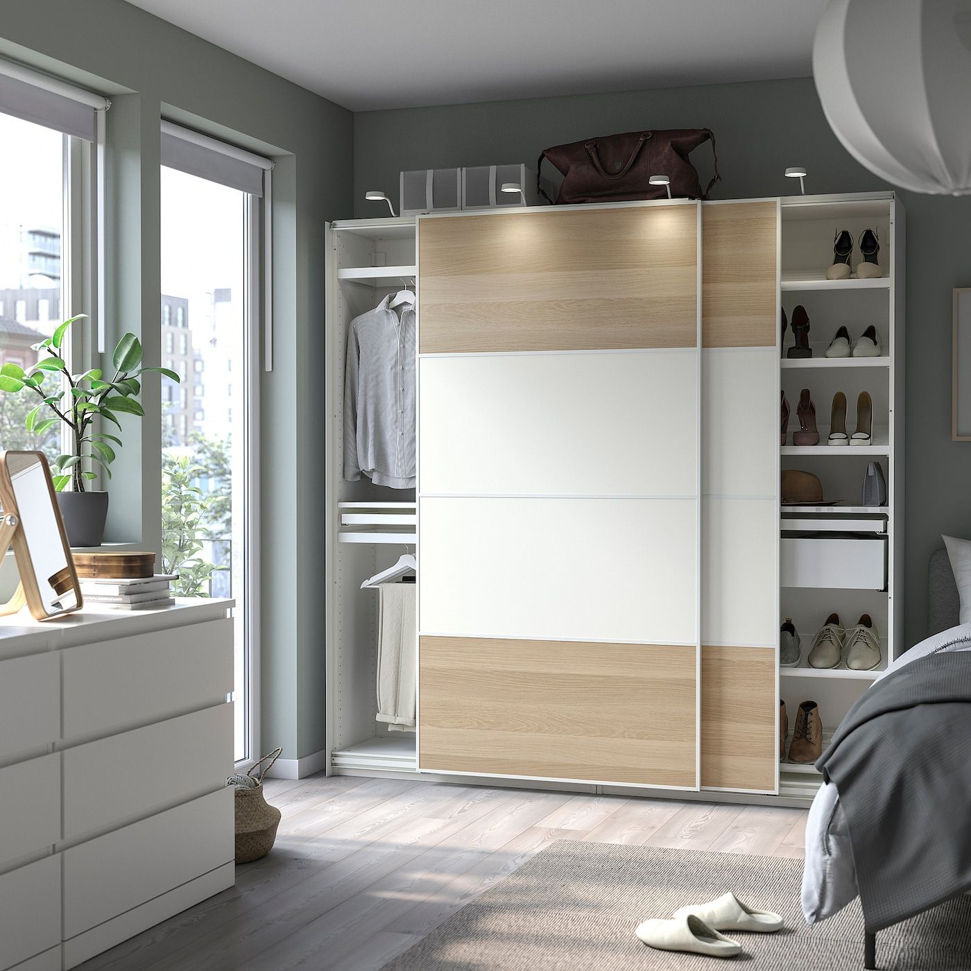 Pax / Mehamn Wardrobe Combination, White Double Sided/white White Stained  Oak Effect, 783/4x173/8x791/4" – Ikea Pertaining To White Double Wardrobes With Drawers (View 10 of 15)