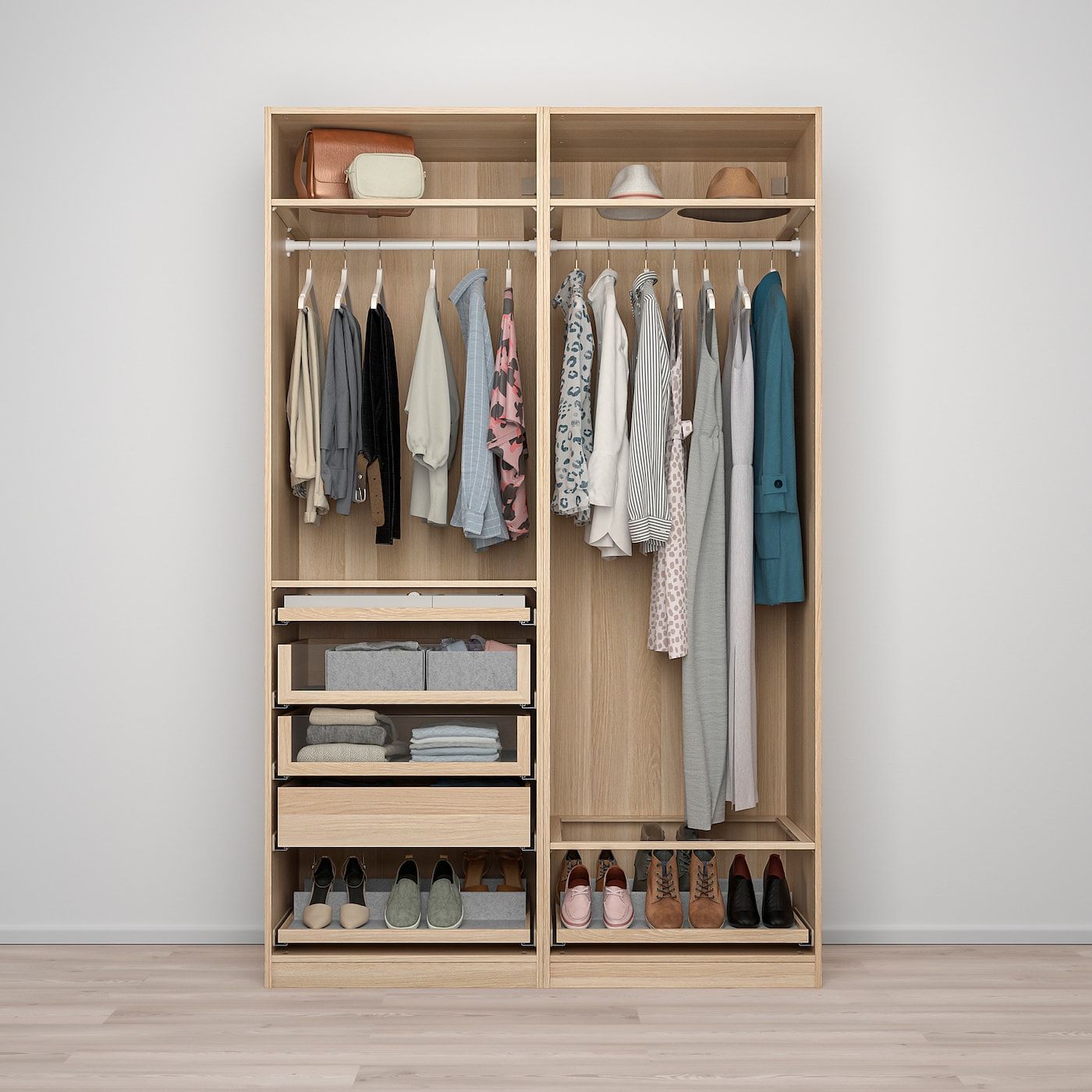 Pax Wardrobe Combination, White Stained Oak Effect, 150x58x236 Cm – Ikea In Oak And White Wardrobes (Photo 6 of 15)