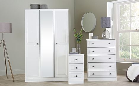 Pembroke 3 Piece 3 Door Wardrobe Bedroom Furniture Set, White Finish |  Furniture And Choice For Cheap White Wardrobes Sets (Photo 1 of 15)
