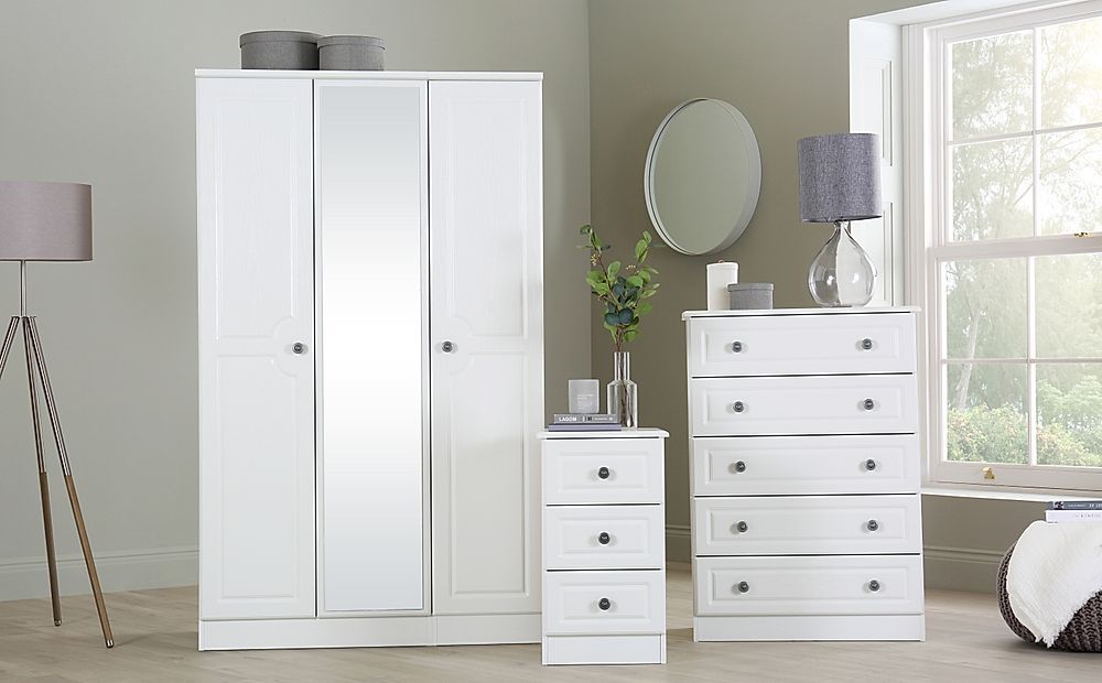 Pembroke White 3 Piece 3 Door Wardrobe Bedroom Furniture Set | Furniture  And Choice Throughout White 3 Door Wardrobes With Drawers (Photo 6 of 15)