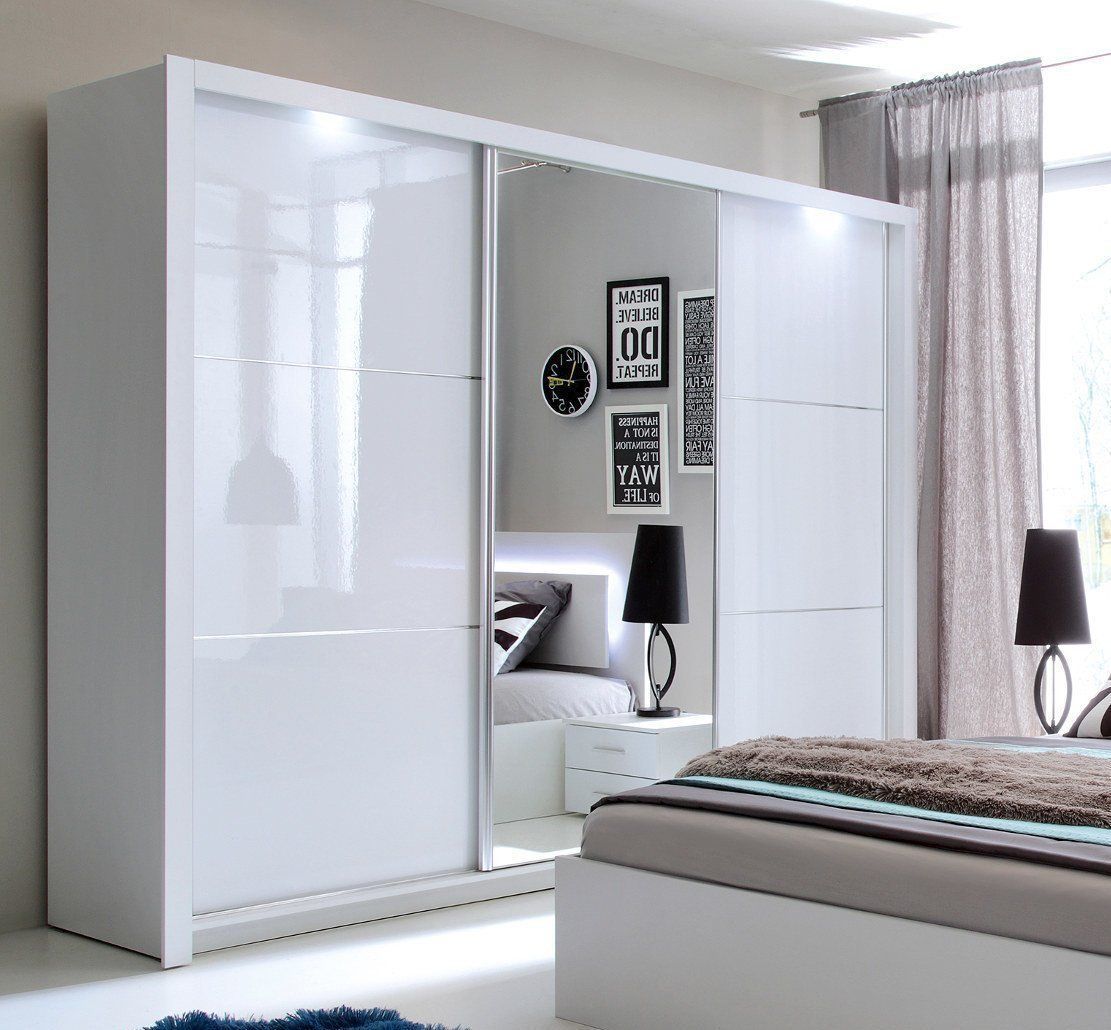 Petra White Gloss Sliding Door Wardrobe | 208cm Wide Throughout White High Gloss Wardrobes (View 3 of 11)
