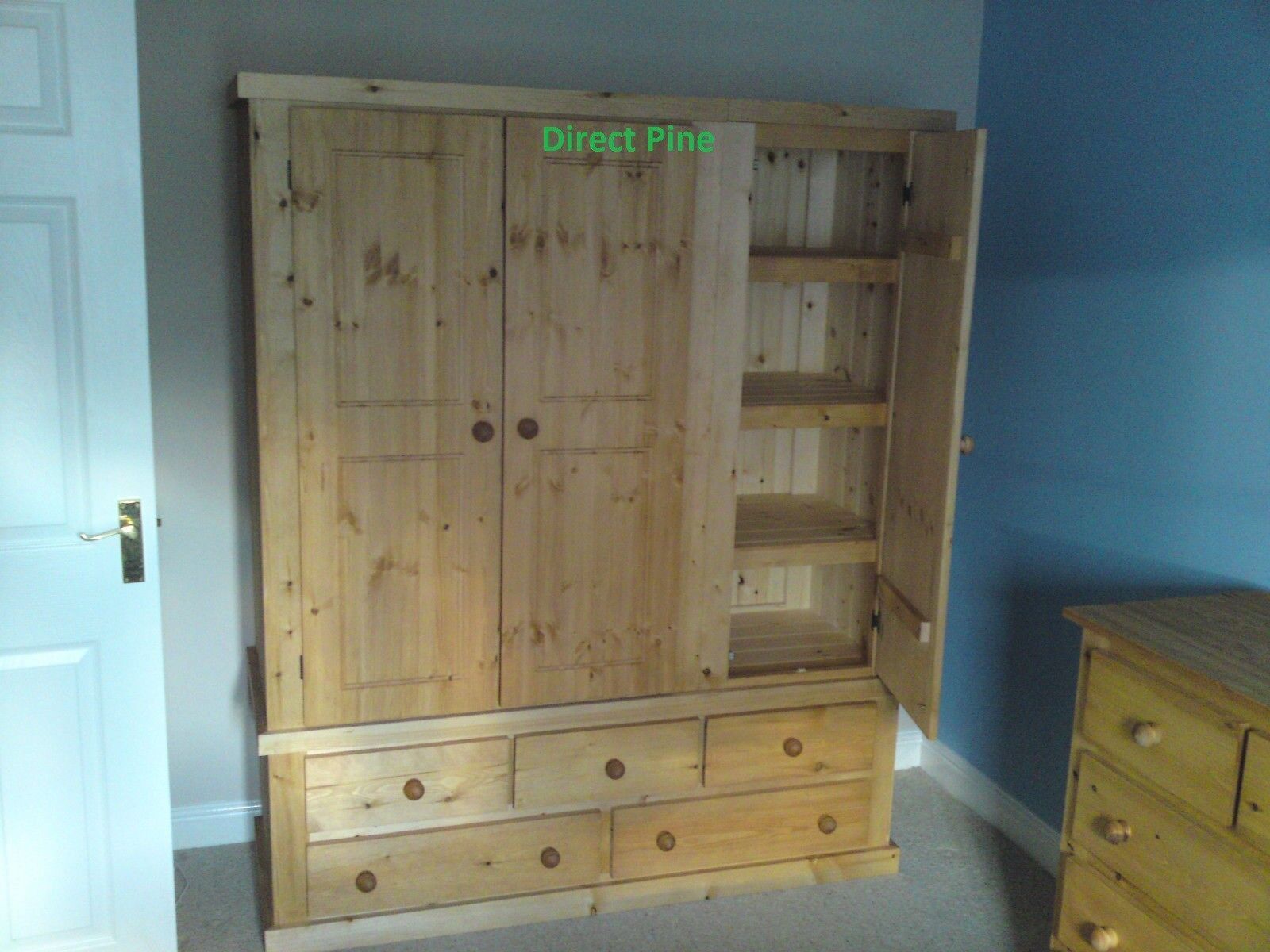 Pine Furniture Aylesbury Triple 5 Drawer Wardrobe With 3 Shelves With Top  Box | Ebay Inside Pine Wardrobes With Drawers And Shelves (Photo 6 of 15)