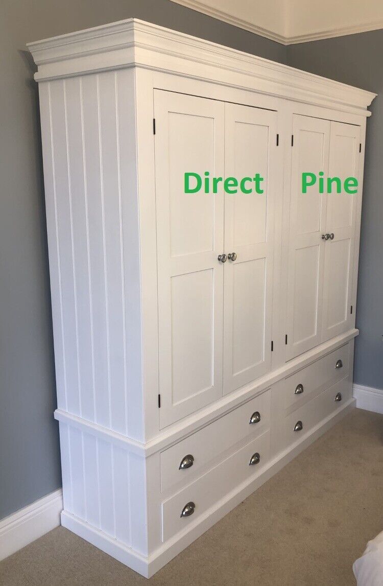 Pine Furniture Victorian Range 4 Door 4 Drawer Wardrobe White/chrome  Handles | Ebay Regarding White And Pine Wardrobes (Photo 4 of 15)