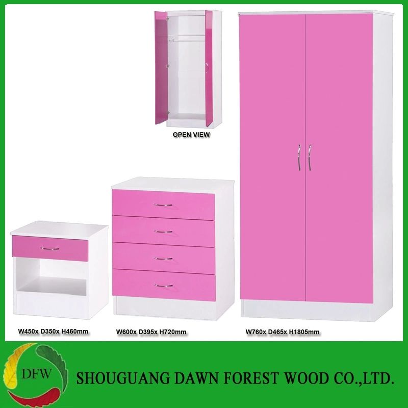 Pink High Gloss & White 3 Piece Bedroom Set 2 Door Wardrobe Chest Bedside –  China Bedroom Set, Wardrobe | Made In China With Pink High Gloss Wardrobes (Photo 8 of 15)