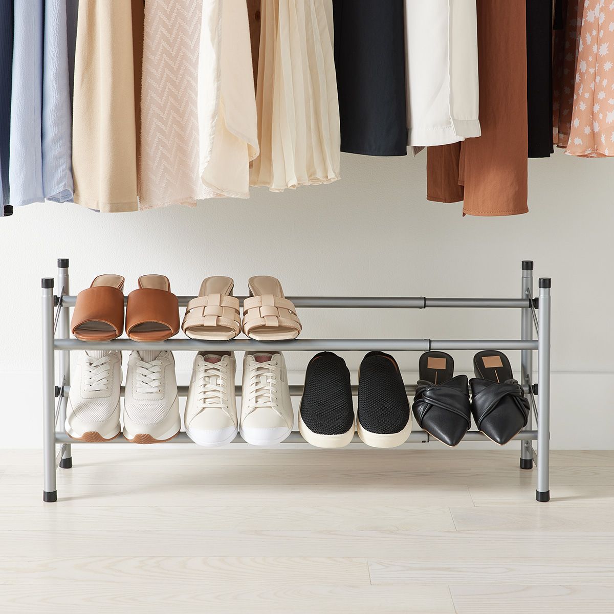 Platinum 2 Tier Adjustable Shoe Rack | The Container Store Pertaining To 2 Tier Adjustable Wardrobes (Photo 11 of 15)