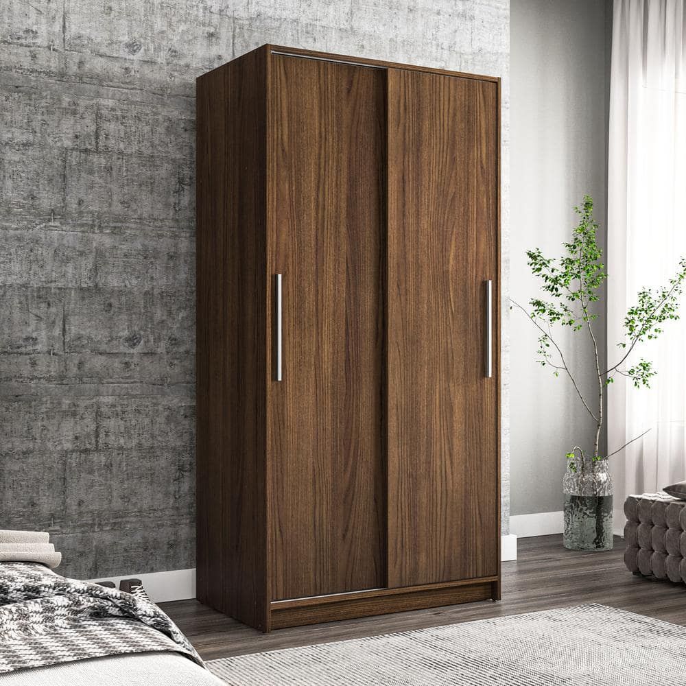 Polifurniture Denmark Dark Brown Engineered Wood 36 In. Wardrobe With  2 Sliding Doors 402300920003 – The Home Depot Intended For Dark Brown Wardrobes (Photo 2 of 15)