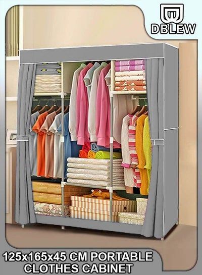 Portable 125cm Closets Folding Wardrobe With 3 Hanging Rods And 6 Storage  Organizer Rack Shelves Non Woven Fabric Stable Shelf And Easy Assembly For  Clothes Strong And Durable Cabinet Price In Uae | Within 6 Shelf Non Woven Wardrobes (Photo 6 of 15)