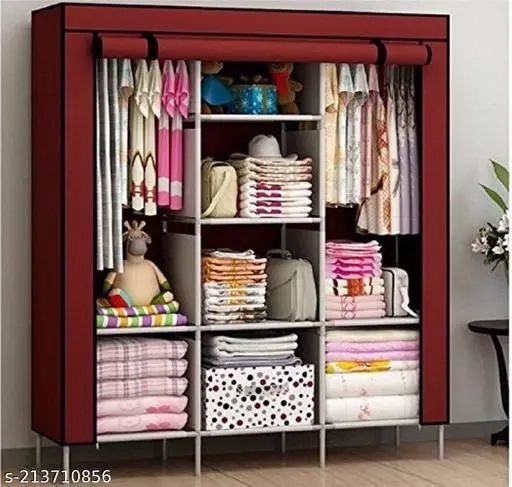 Portable Wardrobe Closet Clothes Organizer Non Woven Fabric Cover With 6 Storage  Shelves, 2 Hanging Sections (wine Red) With Regard To Wardrobes With Shelf Portable Closet (View 6 of 15)