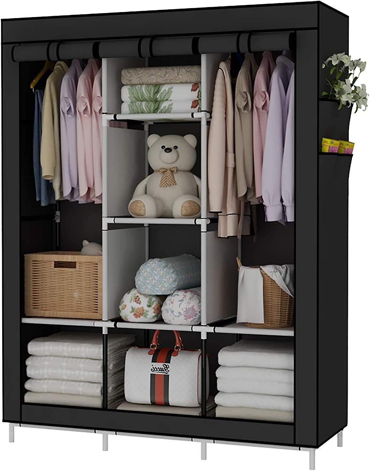 Portable Wardrobe Non Woven Fabric Wardrobe Storage Cabinet With Sliding  Doors Black | Fruugo It Within Portable Wardrobes (Photo 1 of 15)