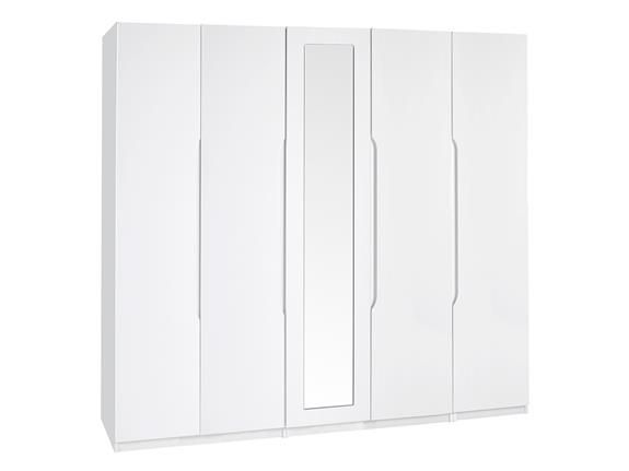 Portofino High Gloss | Tall 5 Door Wardrobe With Mirror | Buy At Stokers  Fine Furniture Southport,chester And Ormskirk With Tall White Gloss Wardrobes (View 9 of 15)