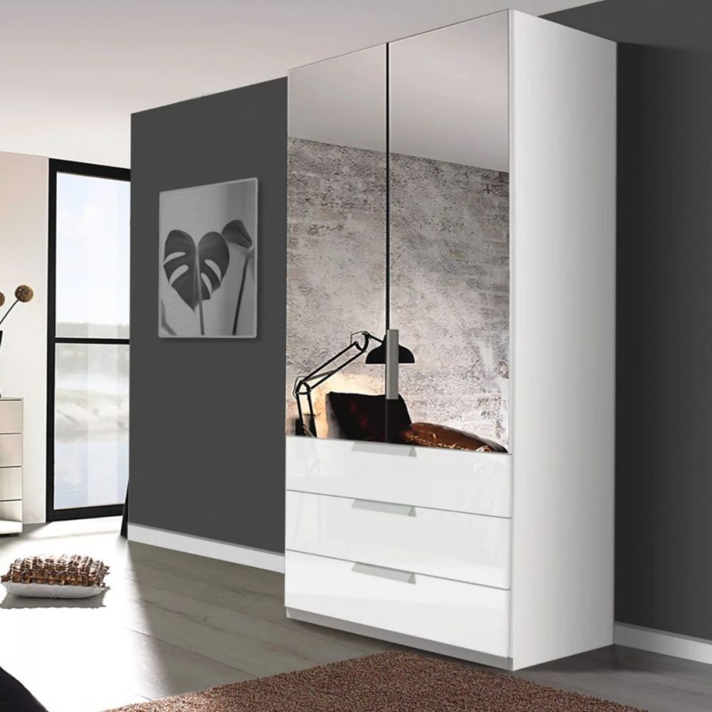 Rauch Atlanta Hinged Door Wardrobe | Alpine White & Mirror Front Wardrobes  & Bedroom Furniture Pertaining To White Wardrobes With Drawers And Mirror (Photo 9 of 15)