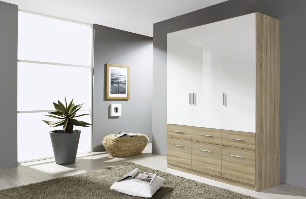 Rauch Celle Extra Alpine White, High Gloss Sand Grey Wardrobe – W 47cm With Regard To High Gloss Doors Wardrobes (Photo 5 of 15)