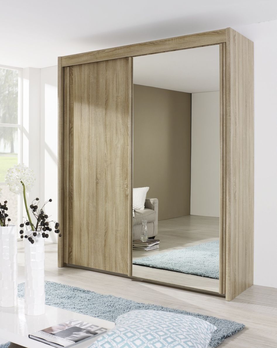 Rauch Imperial 2 Door Mirror Sliding Wardrobe In Sonoma Oak – W 181cm – Cfs  Furniture Uk In Imperial Wardrobes (View 8 of 15)