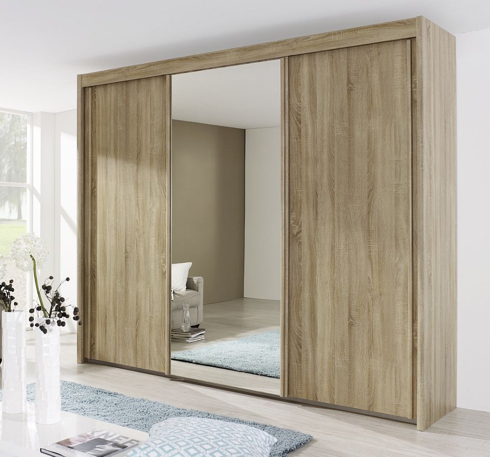 Rauch Imperial 3 Door Mirror Sliding Wardrobe In Sonoma Oak – W 280cm – Cfs  Furniture Uk With Regard To 3 Door Mirrored Wardrobes (Photo 1 of 15)
