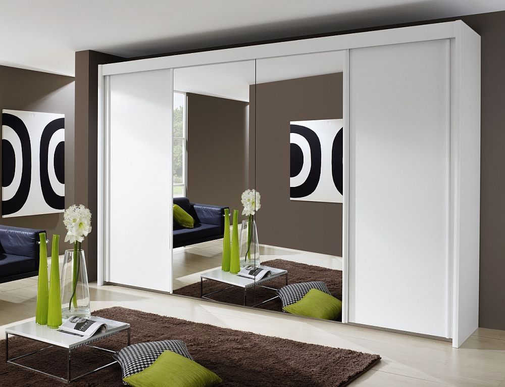 Rauch Imperial 4 Door Mirror Sliding Wardrobe In White – W 350cm – Cfs  Furniture Uk Regarding 4 Door Mirrored Wardrobes (View 9 of 15)