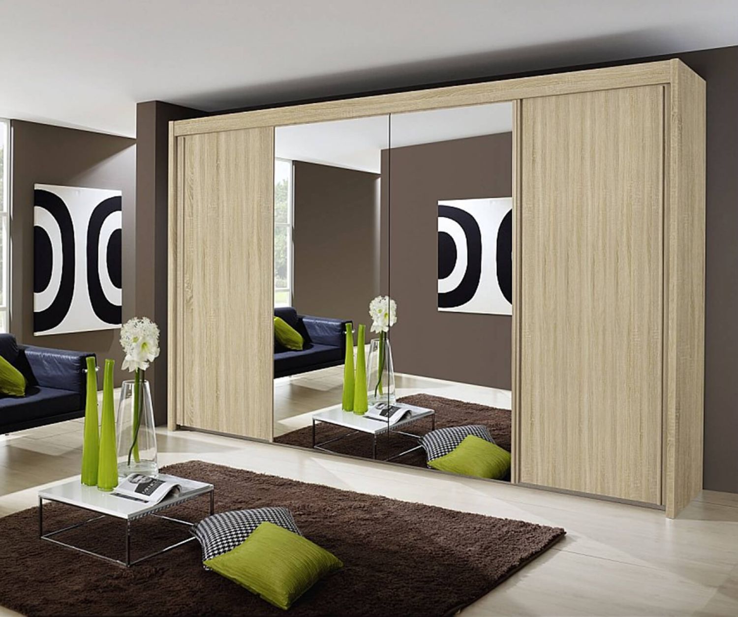 Rauch Imperial | Imperial Sonoma Oak 4 Door Sliding Wardrobe With 2 Mirror  (w350cm) | Furnituredirectuk In Imperial Wardrobes (Photo 12 of 15)