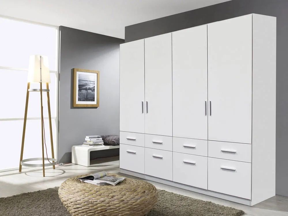 Rauch Kobe 181cm White High Gloss 4 Door 8 Drawer Large Wardrobe Throughout Cheap Wardrobes With Drawers (View 2 of 15)