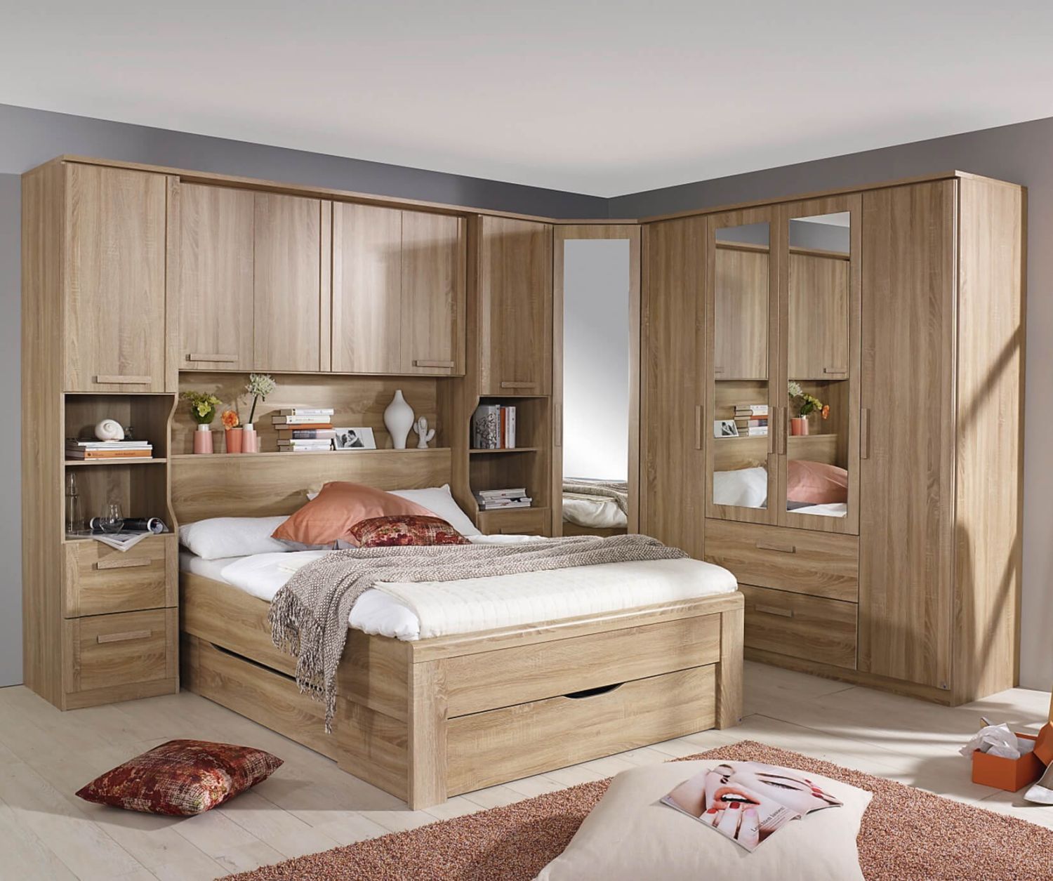 Rauch Rivera | Rivera Sonoma Oak Overbed Unit Bedroom Set With 160cm Bed  With Drawer | Furnituredirectuk Inside Over Bed Wardrobes Sets (View 6 of 15)