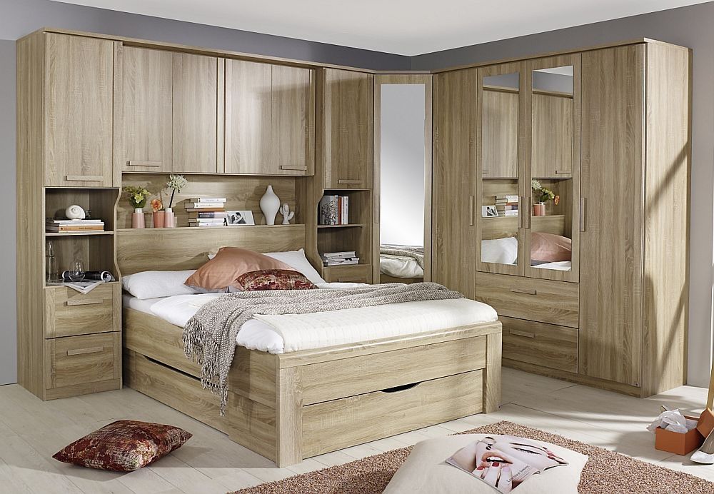 Rauch Rivera Sonoma Oak Overbed Unit Bedroom Set With 140cm Bed Pertaining To Over Bed Wardrobes Units (Photo 6 of 15)