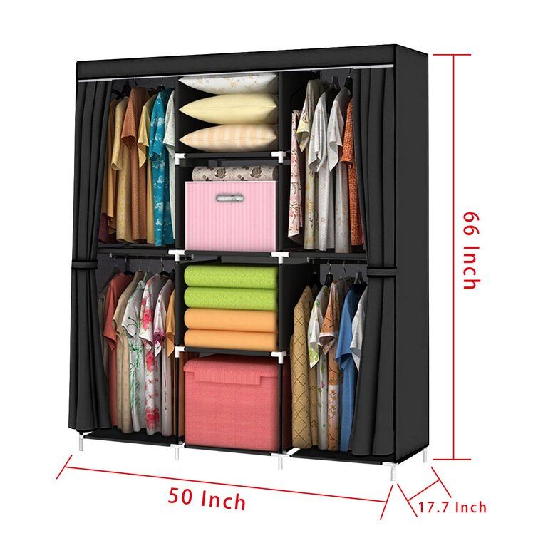 Rebrilliant Meriwether 50'' Fabric Portable Wardrobe & Reviews | Wayfair In Wardrobes With Shelf Portable Closet (View 4 of 15)