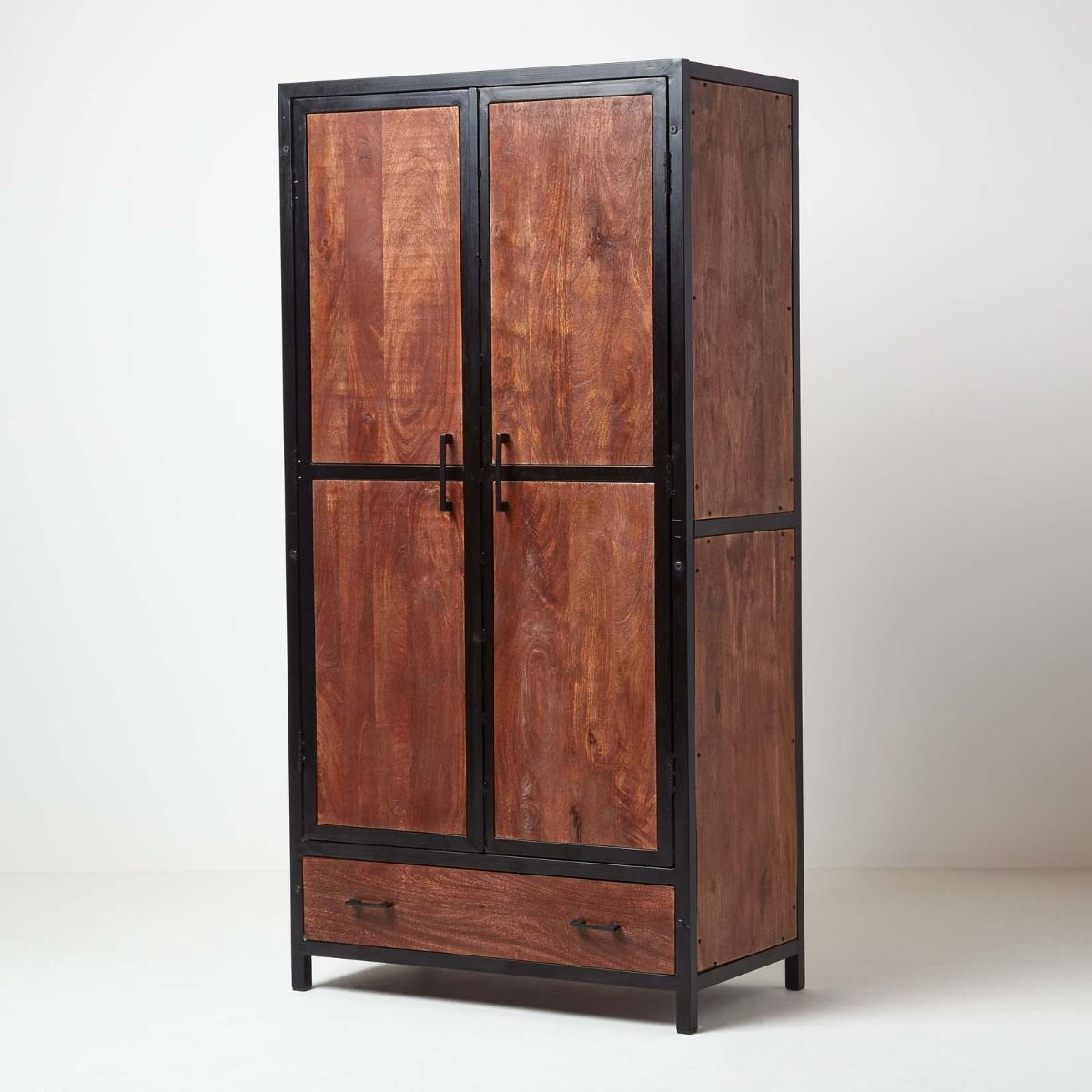 Reclaimed Wood Double Door Wardrobe Industrial Furniture Range With Industrial Style Wardrobes (Photo 6 of 15)