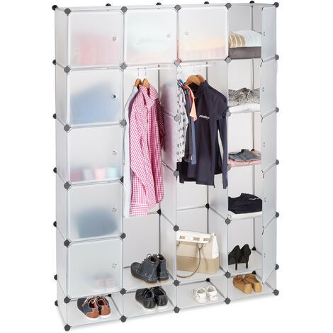 Relaxdays Modular Wardrobe, 18 Compartments, Plastic Closet, Shoe Cabinet  145x200 Cm, Transparent Pertaining To Wardrobes With Cube Compartments (View 8 of 15)