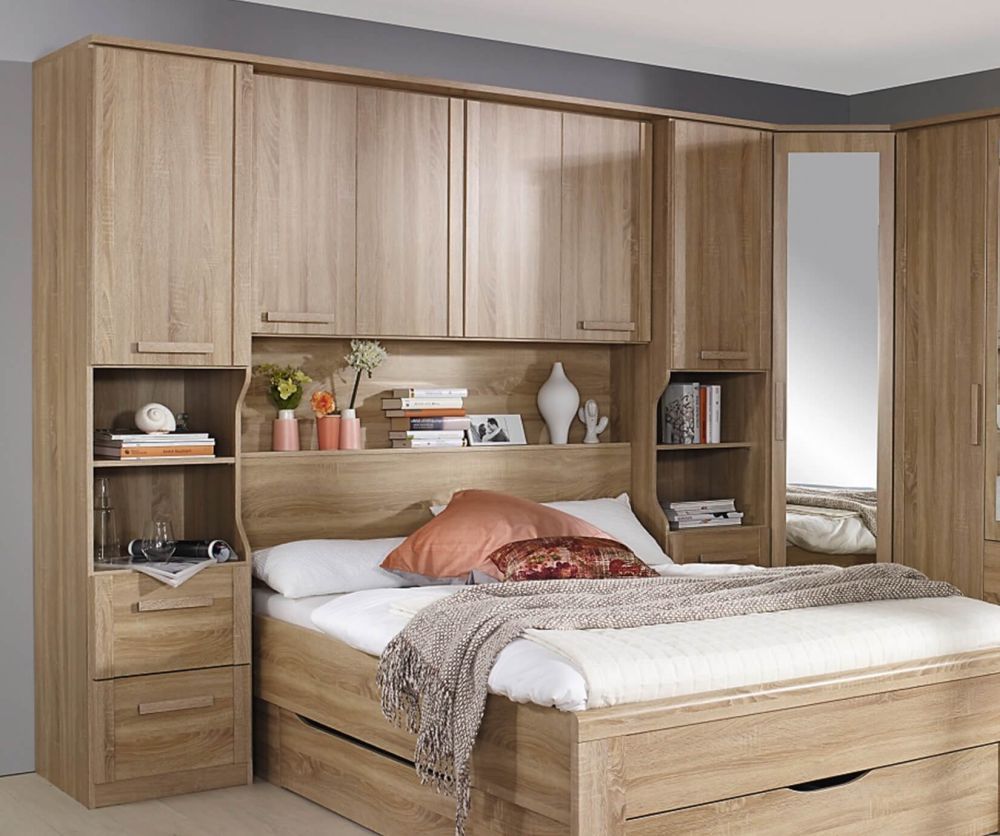 Rivera Oak Overbed For Beds With Wall Panel And Book Storage For Divan Beds With Regard To Overbed Wardrobes (Photo 5 of 15)