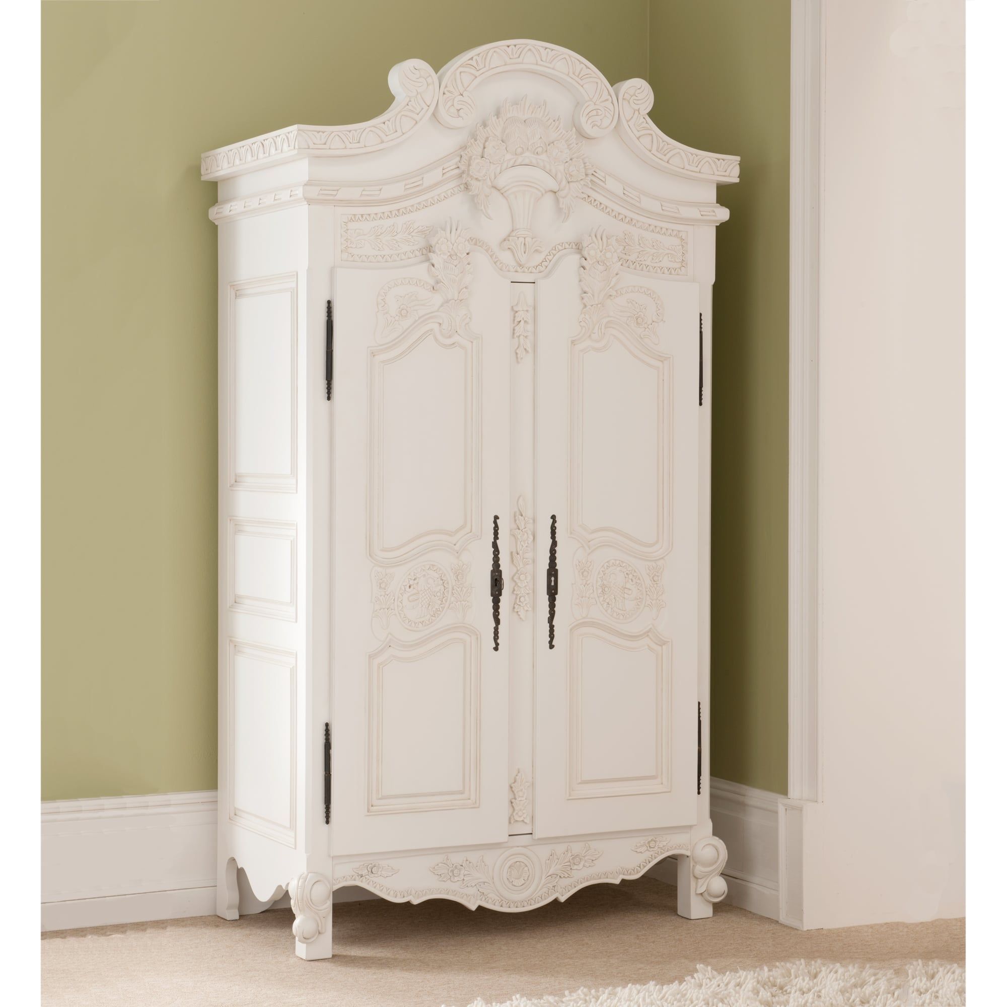 Rococo Antique French Style Wardrobe | Wooden 2 Door Wardrobes With Regard To White French Wardrobes (Photo 15 of 15)