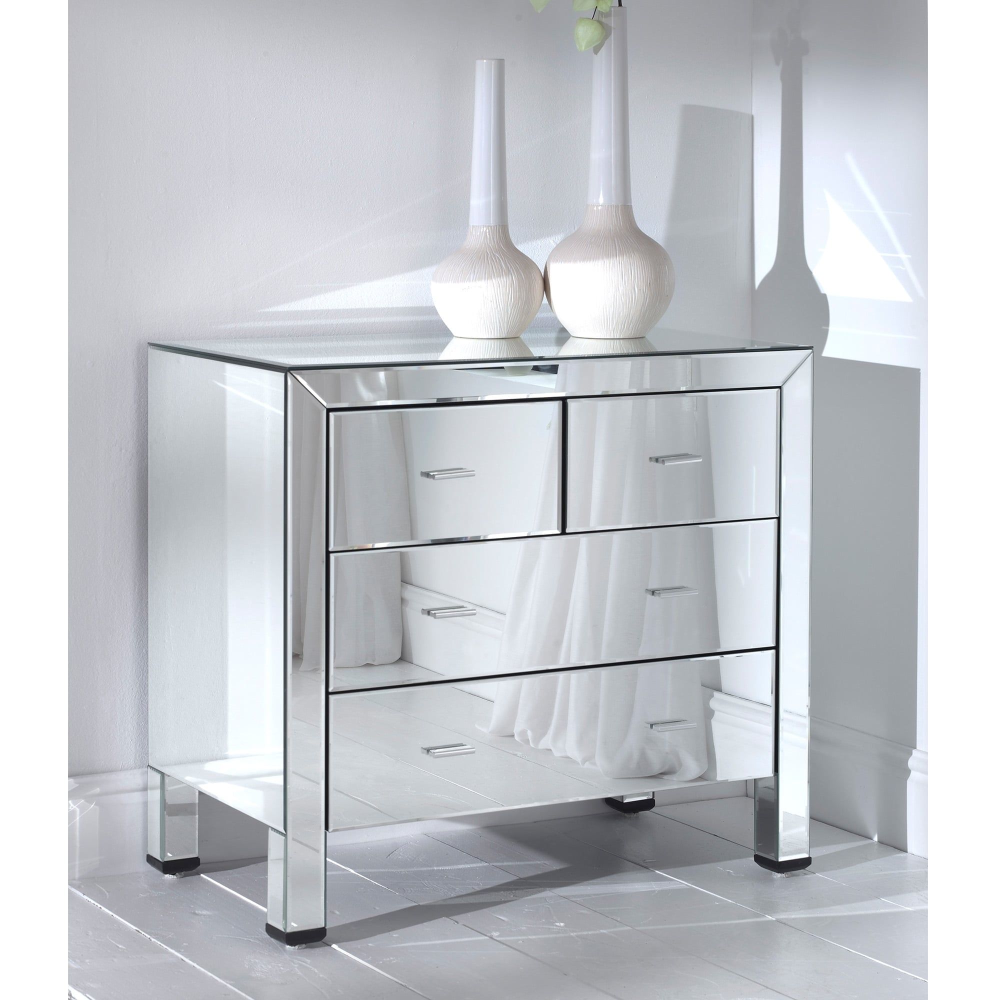 Romano Mirrored Chest 4 Drawer | Bedroom Chest Of Drawers | Mirrored | Throughout Romano Mirrored Wardrobes (View 8 of 15)