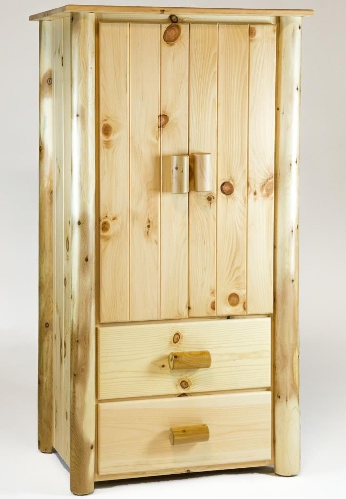 Rustic Pine Wood And Cedar Wood Log Armoire Intended For Natural Pine Wardrobes (View 10 of 15)
