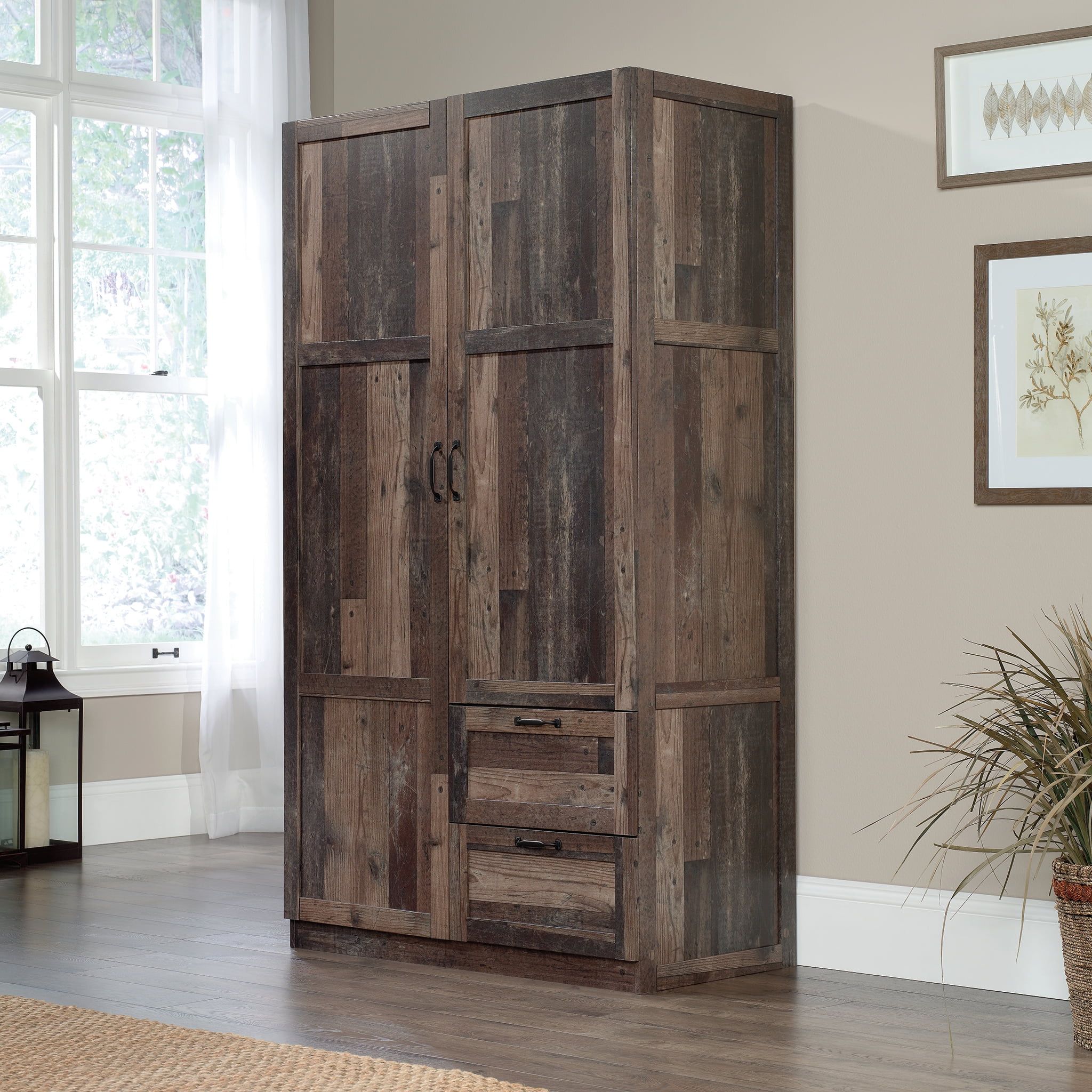 Sauder Select 40" Wide Wardrobe Storage Cabinet, Reclaimed Pine Finish –  Walmart Throughout Single Pine Wardrobes With Drawers (Photo 15 of 15)