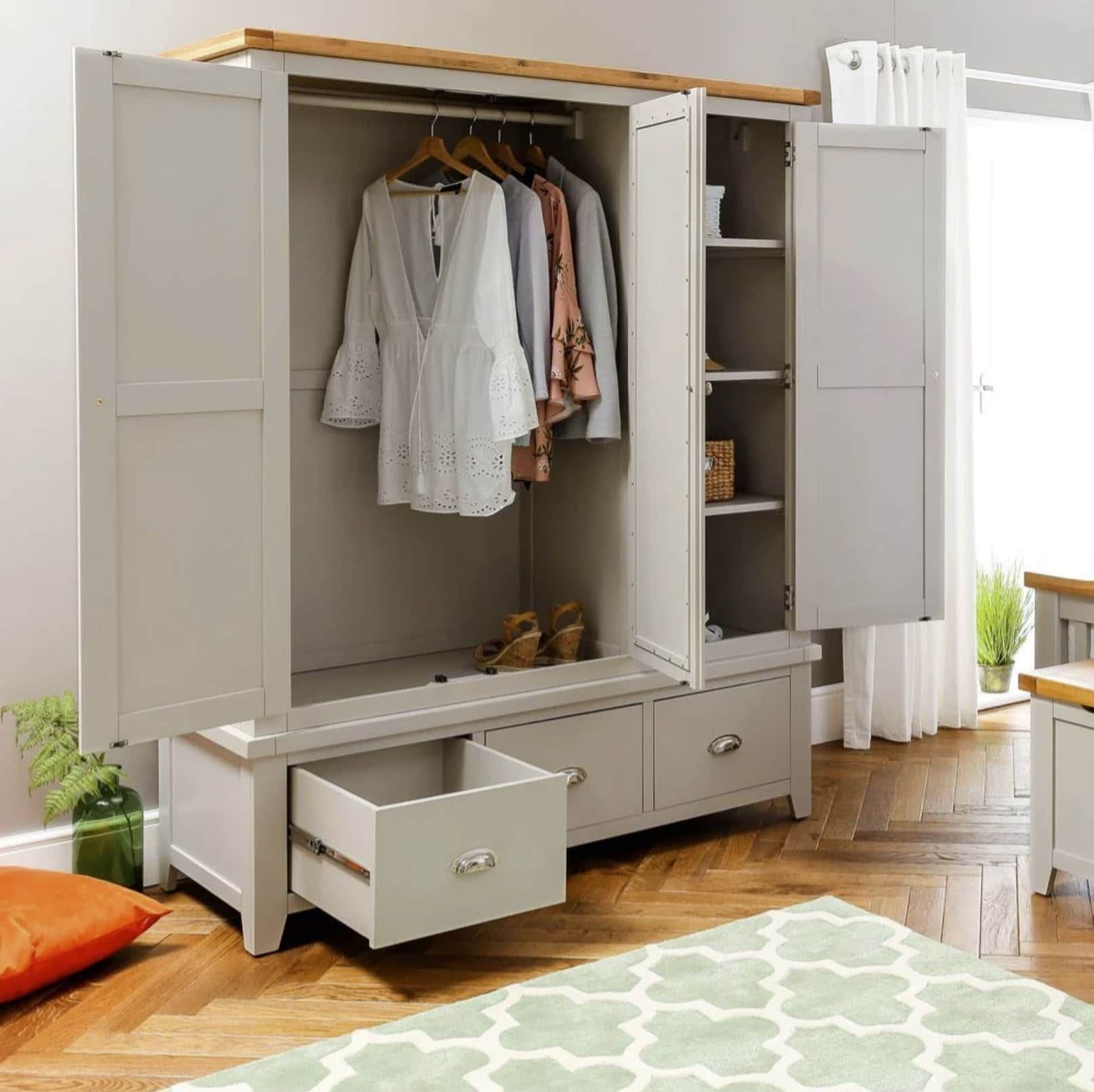 Serene Spacious Storage: Downton Grey Painted Wardrobe With Painted Triple Wardrobes (View 13 of 15)