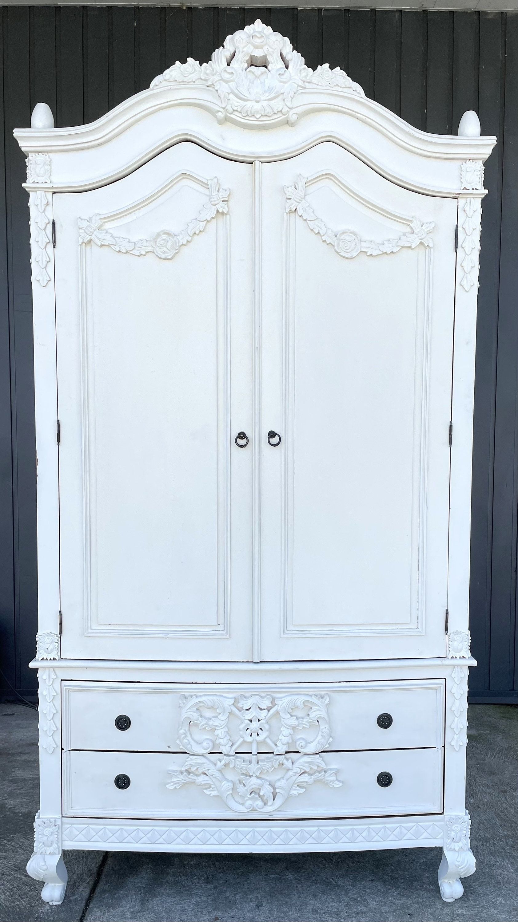 Shabby Chic Distressed White Vintage Style French Baroque – Etsy Inside White French Armoire Wardrobes (View 5 of 15)