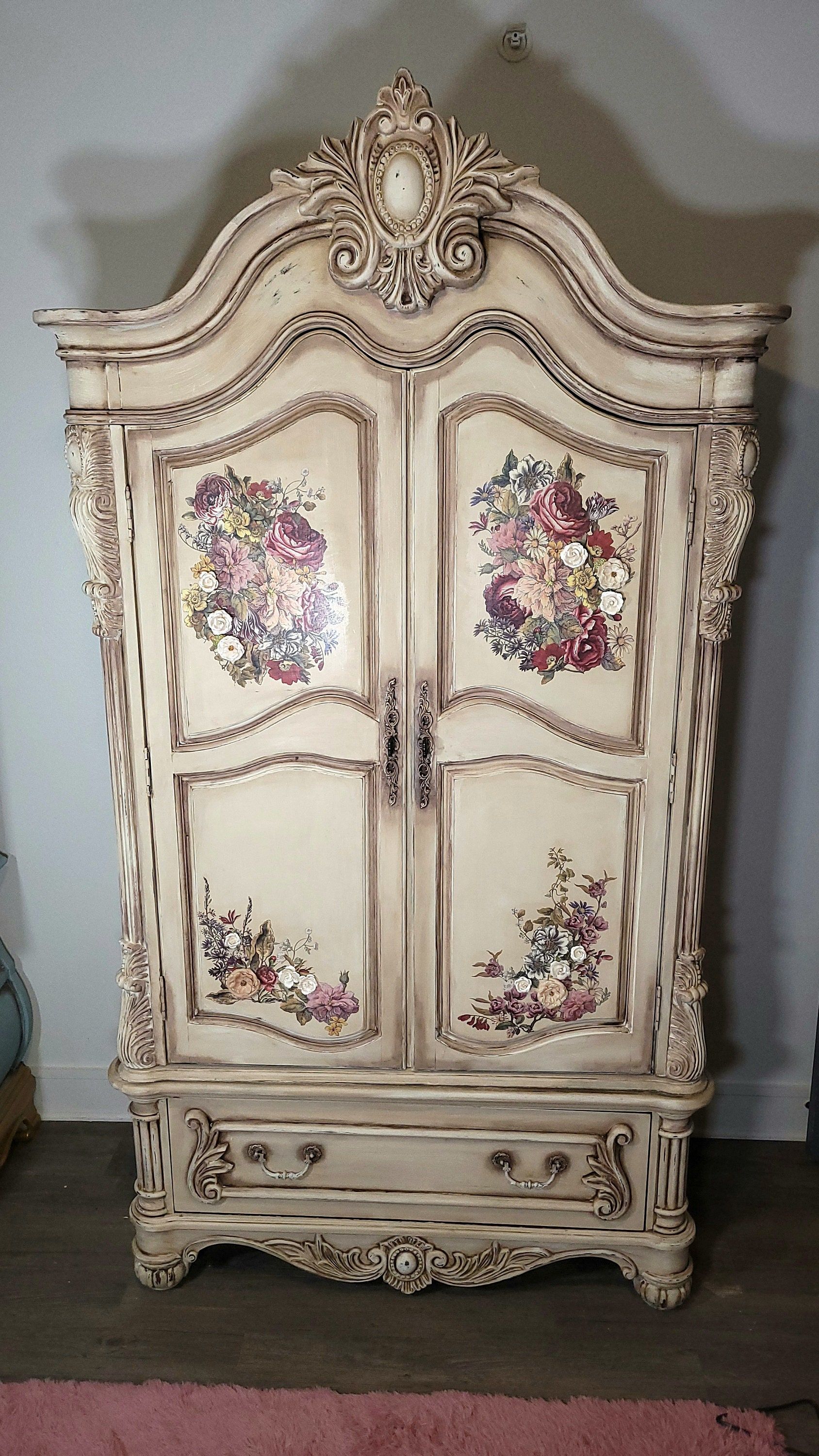 Shabby Chic Floral Armoire/wardrobe – Etsy Inside French Shabby Chic Wardrobes (View 13 of 15)