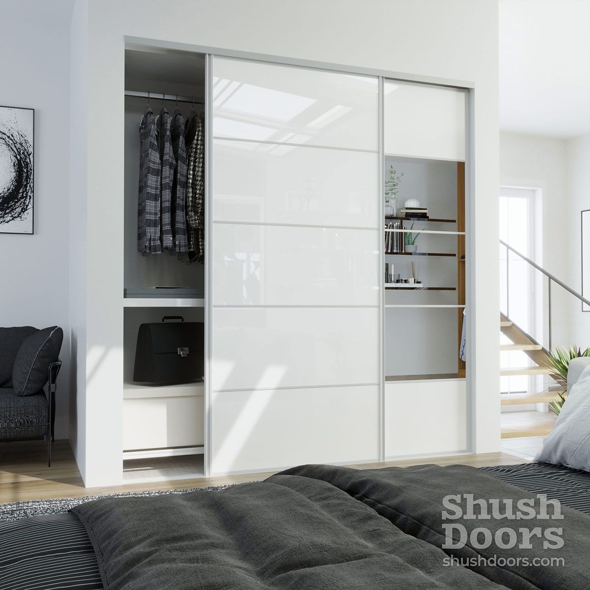 Shush Doors – Sliding Wardrobe Doors. High Quality, Lowest Uk Price – Mirrored  White Wardrobe Door 950x2000mm – Shush Doors – Sliding Wardrobe Doors (View 14 of 15)