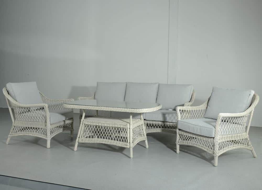 Signature Weave Rose Five Seat Garden Sofa Set Soft White Wicker | The Home  & Office Stores With White Wicker Wardrobes (Photo 14 of 15)