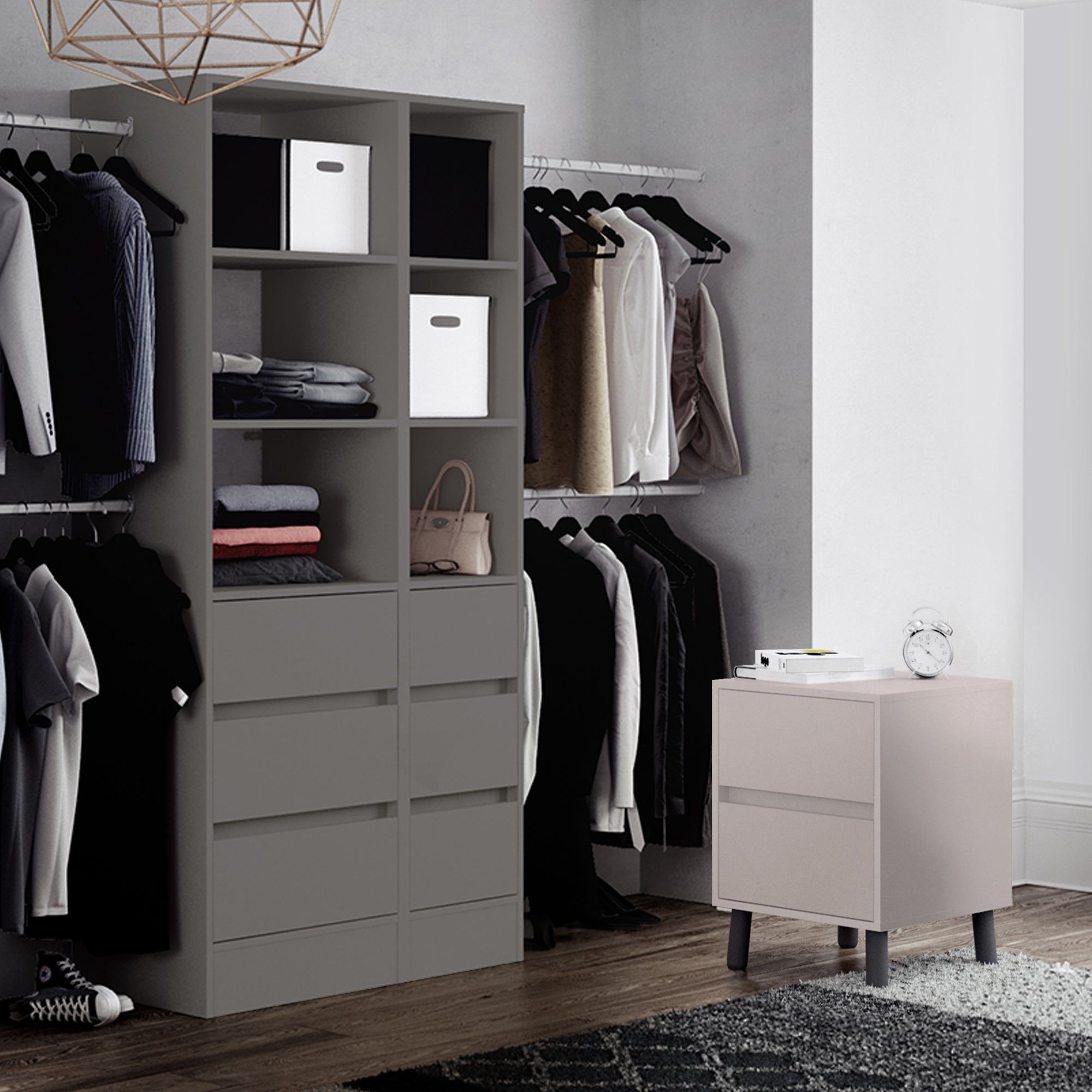 Silver Deluxe 3 Drawer Wardrobe Tower Shelving Unit With Hanging Bars –  Interiors Plus Inside Wardrobes With 3 Shelving Towers (Photo 6 of 15)