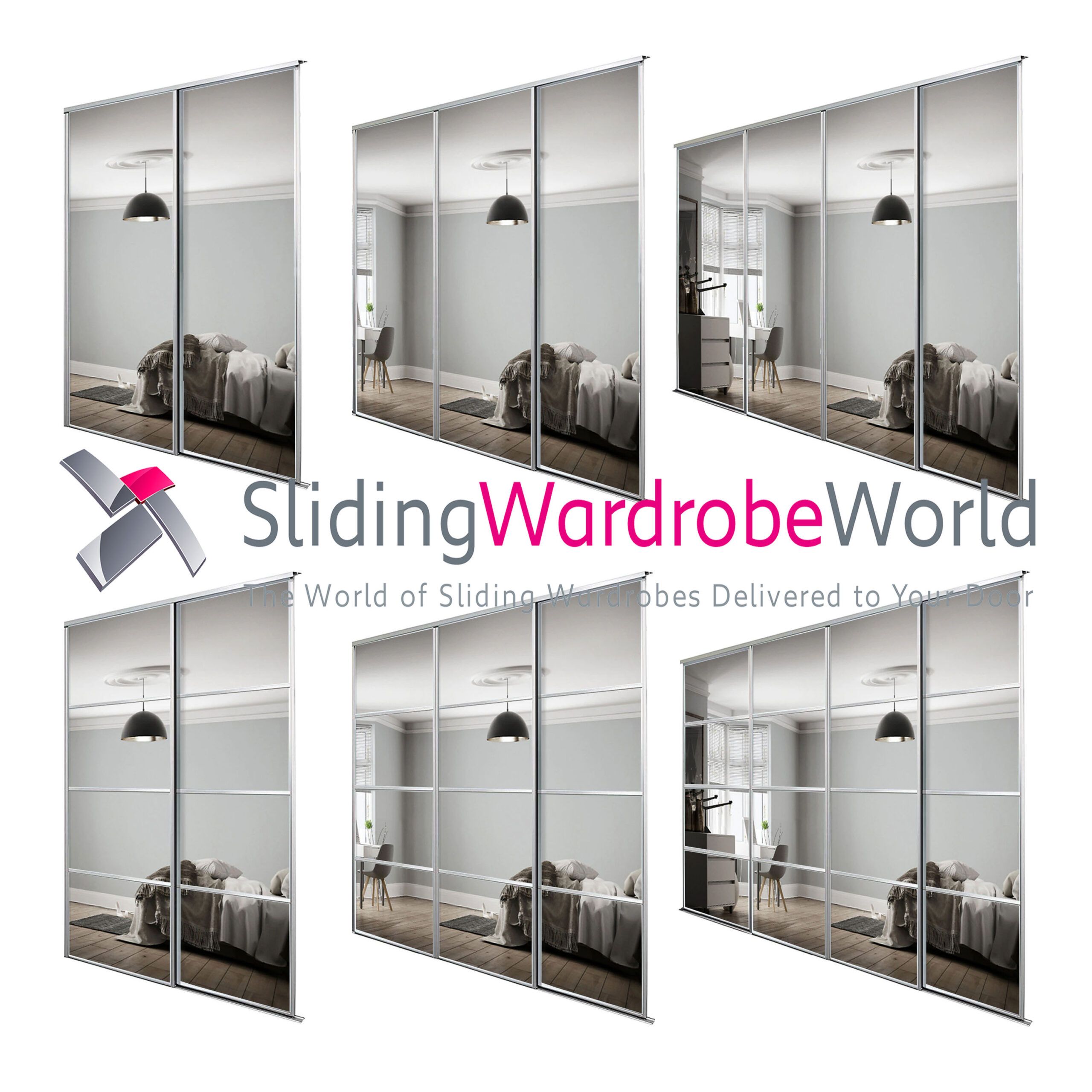 Silver Frame Mirror 'stanley Design' Sliding Wardrobe Door Kits (all Sizes)  – Sliding Wardrobe World Within 4 Door Mirrored Wardrobes (View 11 of 15)
