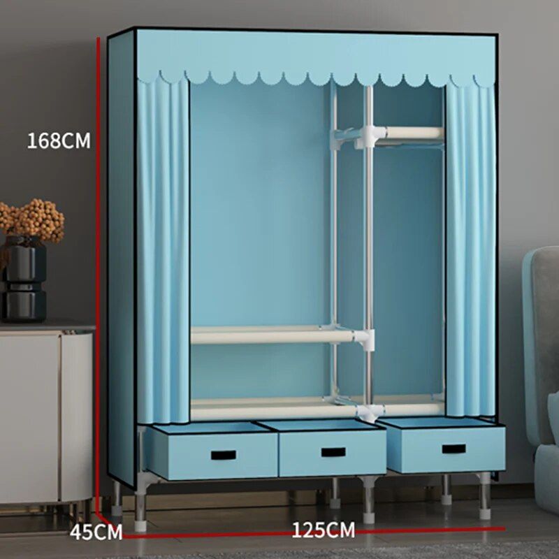 Simple Cloth Wardrobes Home Bedroom Closets Student Rental Room Single  Storage Cabinet All Steel Frame Thickened Bedroom Cabinet – Wardrobes –  Aliexpress Inside Single Wardrobes With Mirror (Photo 14 of 15)