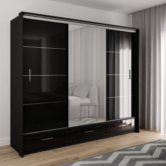 Sliding Door Wardrobe Marsylia 255 Black | Dako Furniture | Dako Furniture Intended For Black Wardrobes (Photo 3 of 15)