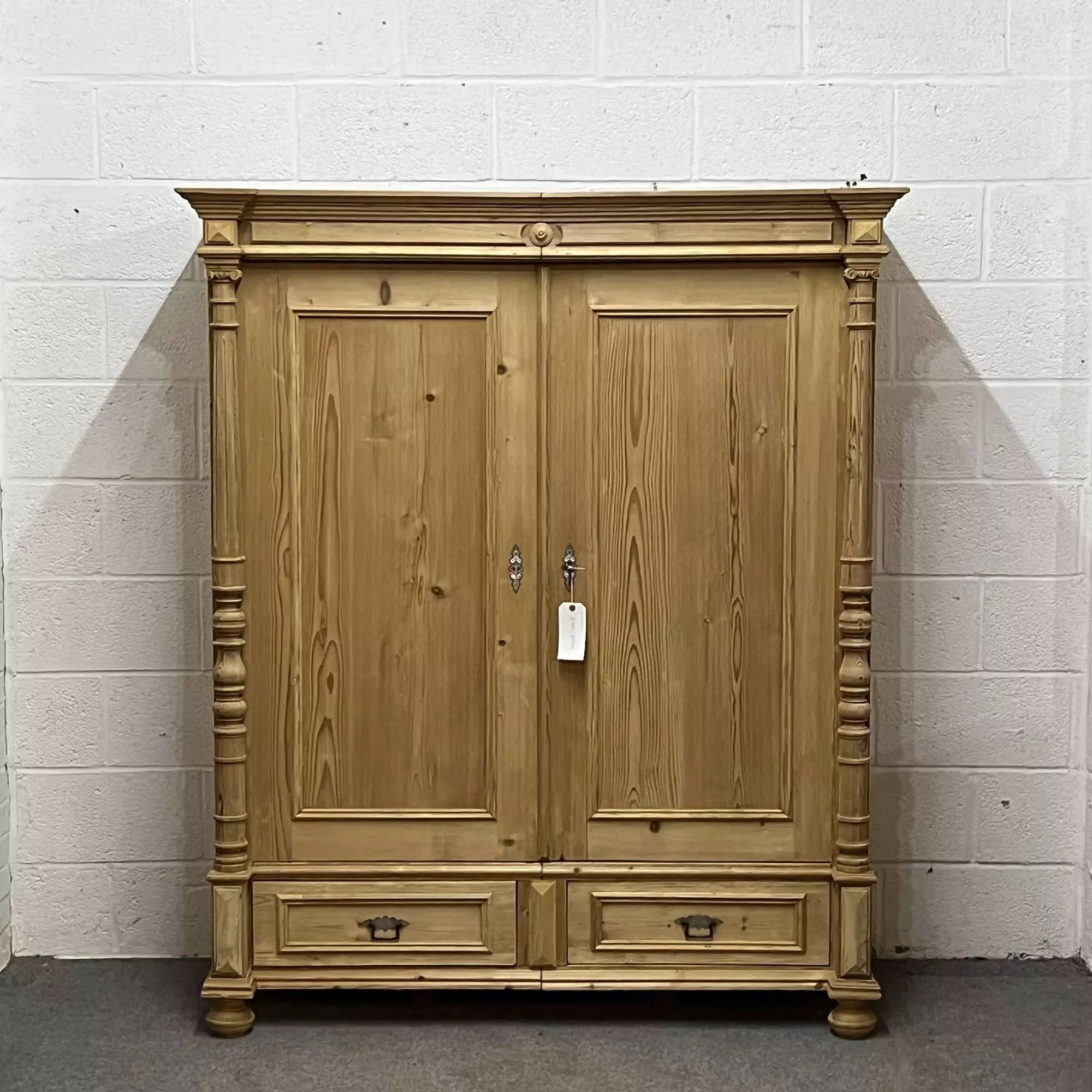 Small Double Antique Pine Wardrobe With 2 Bottom Drawers In Antique  Wardrobes & Armoires Inside Double Pine Wardrobes (Photo 12 of 15)