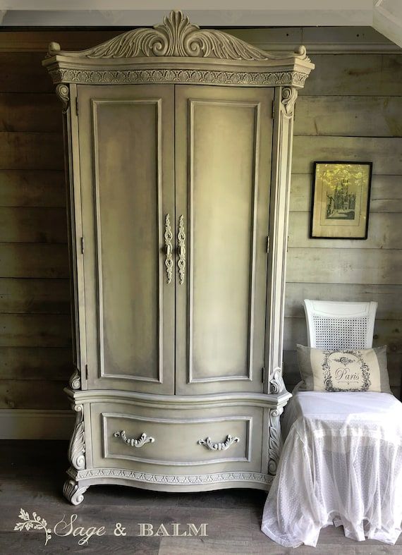 Sold Portfolio Piece Grey French Painted Armoire Or – Etsy Uk Pertaining To French Style Armoires Wardrobes (Photo 11 of 15)