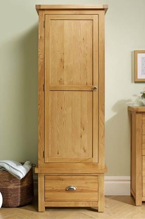 Solid Oak 1 Door 1 Drawer Wardrobe – Full Hanging – Woburn With Single Oak Wardrobes With Drawers (Photo 7 of 15)
