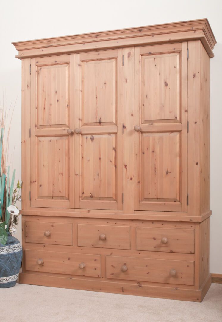 Solid Pine Wardrobe | Triple 3 Door | 5 Drawer | Handmade | Dovetailed |  Waxed | Ebay For 3 Door Pine Wardrobes (Photo 2 of 15)
